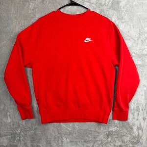 Nike Sportswear Crewneck Sweatshirt Red White Logo Pullover Mens Small
